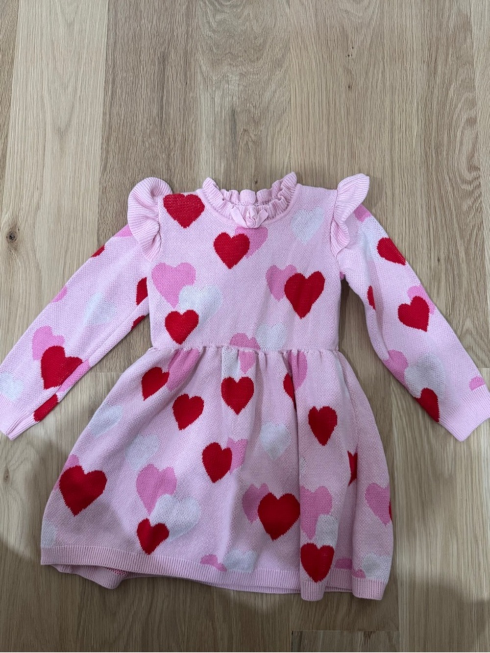 Janie and Jack Pink Knit Dress with Red and Light Pink Hearts